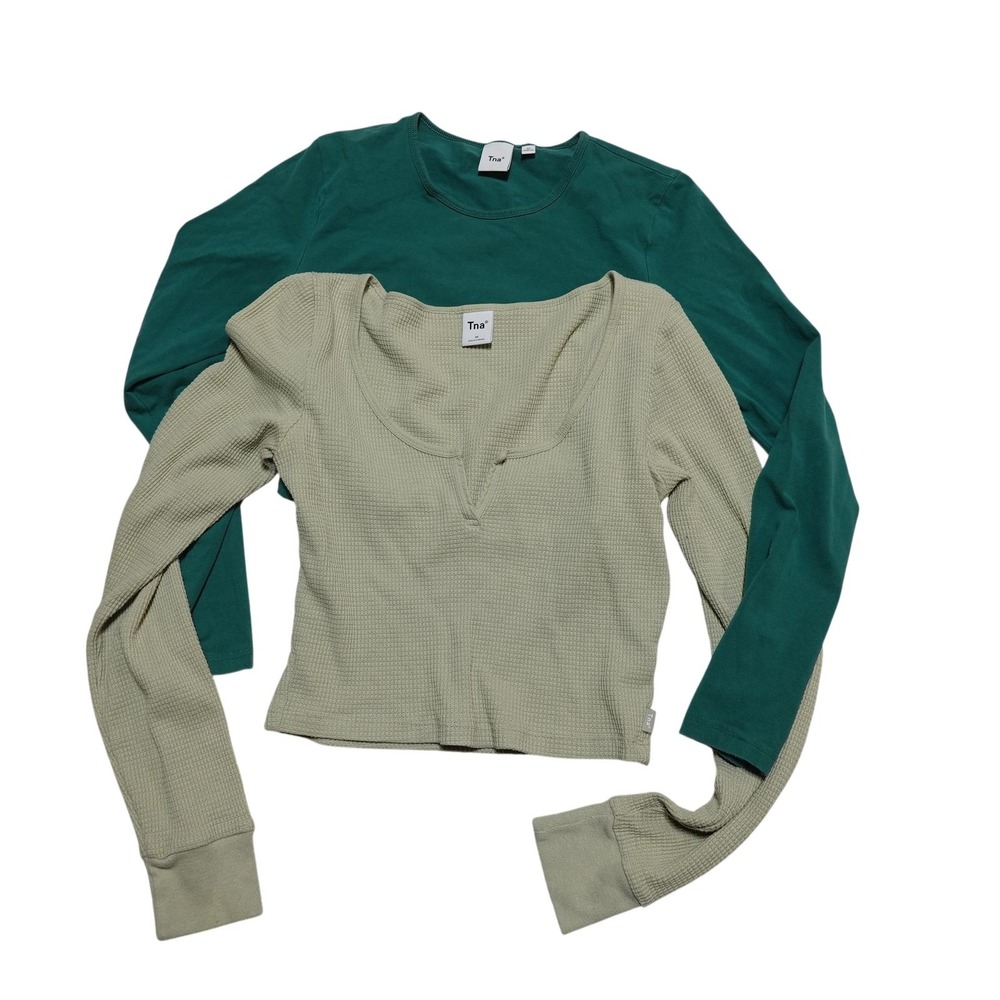 Tna Shirts Womens Medium Multicolor Long Sleeve Cropped Thermal Knit 2 Pack